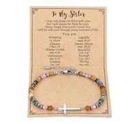 Junifi Delicada pulsera de cruz para mujer, regalos cristianos para mujeres, amigas, hermana, hija, mamá, hermana en Cristo, en cumpleaños, Pascua, Navidad, relleno de calcetines, joyería de amistad