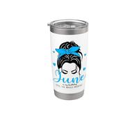 Junio es mi cumpleaños si todo el mes mujeres niña moño desordenado Vaso térmico de acero inoxidable de doble pared