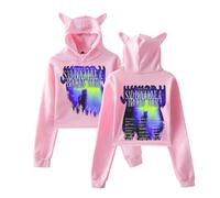 Junior H 2025 Sad Boyz Live & Broken Heart Tour Merch - Sudadera con capucha y orejas de gato para mujer, sudadera de manga larga para concierto, rosa, L