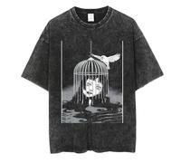 Junji Ito Collection Camiseta Vintage Washed Cotton Harajuku Style Manga Corta Unisex Anime Print Casual Oversize Top Tomie Kawakami Camiseta...