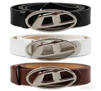 JUNJIEFU 3 Piezas Cinturones Y2K de Piel Sintética,Cinturón para Mujer Señores, PU Cinturon Moda Clásica, Cinturones Ajustables para Vestidos, Jeans, Pantalones (Negro, Marrón, Blanco)