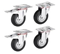 JUNKER 4 piezas Ruedas de transporte Ø 100 mm (2x ruedas giratorias, 2x ruedas giratorias con freno) Altura 127 mm Placa atornillada 100 x 82 mm Capacidad de carga 360 Kg