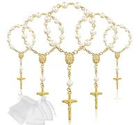 Junkin 30 Piezas Mini Rosarios de Bautismo de Dedo, Cuentas de Acrílico de Color Marfil, Perlas de Imitación con Bolsas de Organza para Bodas Fiesta (Oro)