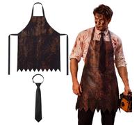 Junkin Disfraz de carnicero sangriento de Halloween para hombres adultos, delantal de carnicero con aspecto de cuero de PVC con cinturón ajustable y corbata negra, traje de cosplay de terror para casa
