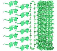 Junkin Juego de 24 recuerdos de fiesta del día de San Patricio, 12 vasos de trébol, 12 collares de cuentas de trébol, gafas de sol de fiesta de trébol de 4 hojas, collar de cuentas verdes para niños y