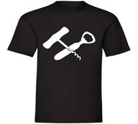 JUNKOU Corkscrew vs. Bottle Opener Men T-Shirt Casual Graphic Short Sleeve Tops Black L