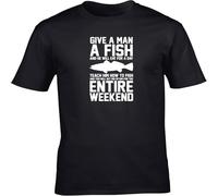 JUNKOU Give a Man a Fish and he Will Eat for a Day Teach Him How to Fish and You Will Get Rid of Him for The Weekend Casual Graphic t-Shirt Black S