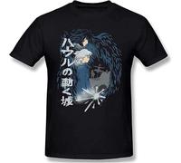 JUNKOU Men's Howl's Moving Castle Short Sleeve Top T Shirt Black XXL