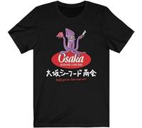 JUNKOU Osaka Seafood Concern Takoyaki T-Shirt Japanese Osaka Tako Octop Breathable Casual Round Neck Easy Tees Black 3XL