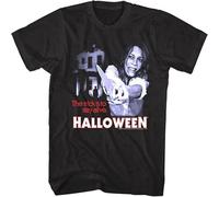 JUNKOU Round Neck T Shirt Summer Trendy Clothing Halloween Trick is to Stay Alive Laurie Strode Men's Tees Horror Movie Jamie3590 Tops Black XL