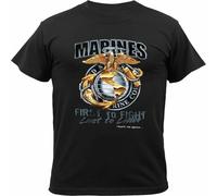 JUNKOU US Marines First to Fight Last to Leave T Shirt Black L