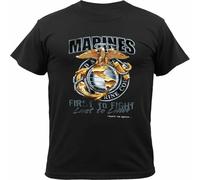 JUNKOU US Marines First to Fight Last to Leave T Shirt Black L