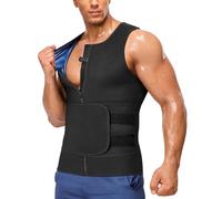 Junlan Camiseta de sauna para hombre, chaleco moldeador corporal, traje de sudoración, cintura entrenador, corsé con cremallera