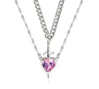 JUNNASALIKER Elegante collar con diseño de dagas de corazón, elegante collar de dagas de corazón con detalles de cristal para ocasiones especiales