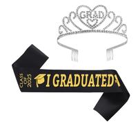 JUNNASALIKER Elegante juego de corona y banda de graduación 2025, cinta de graduación, cinturones de etiqueta, decoración para fiestas y celebraciones, satén y aleación