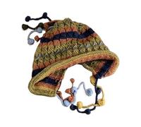 JUNNASALIKER Gorro peruano de invierno con orejeras, gorro de esquí, gorro de nieve, bonito gorro de punto con pompón para mujeres y niñas, Verde naranja., S/L