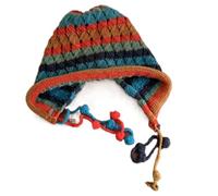 JUNNASALIKER Gorro peruano de invierno con orejeras, gorro de esquí, gorro de nieve, bonito gorro de punto con pompón para mujeres y niñas, Azul y rojo., S/L