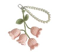 JUNNASALIKER Llavero de ganchillo con diseño de flores de punto y perlas de moda, accesorio elegante para bolsa