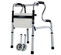 JUNNIU Andador con Ruedas de Aluminio con Asiento y 2 Ruedas, Andador con Ruedas de Altura Ajustable Plegable para Personas Mayores/Adultos, Asistencia de Paso Ligera Decoration