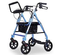 JUNNIU Andador con Ruedas Plegable 2 en 1 para Ancianos, con Asiento y Respaldo y Ruedas Grandes, Andador con Ruedas de Altura Ajustable para Todo Terreno, Carga 100 kg, Azul Decoration