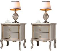 JUNNIU Juego de mesita de Noche de Lujo Ligero de 2 Madera de Caucho, mesita de Noche de Estilo Europeo para Dormitorio, cómoda, mesita de Noche, 2 cajones 54X40X61.5CM (Color: Gris