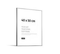 JUNOMI® Marco de fotos 40 x 50 cm - aluminio plata brillante, perfil extrafino, cristal acrílico irrompible, colgador horizontal y vertical