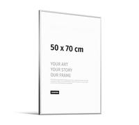 JUNOMI® Marco de fotos 50 x 70 cm - aluminio plata mate, perfil extrafino, cristal acrílico irrompible, colgador horizontal y vertical