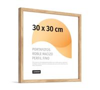 JUNOMI® Marco de fotos Premium de roble 30x30cm - Madera auténtica, cristal sintético inastillable, perfil estrecho, diseño minimalista, uso vertical u horizontal
