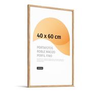 JUNOMI® Marco de fotos Premium de roble 40x60cm - Madera auténtica, cristal sintético inastillable, perfil estrecho, diseño minimalista, uso vertical u horizontal