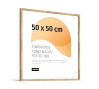 JUNOMI® Marco de fotos Premium de roble 50x50cm - Madera auténtica, cristal sintético inastillable, perfil estrecho, diseño minimalista, uso vertical u horizontal