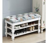 Junpllvic Banco Zapatero Hecho a Mano de Madera Maciza rústica tapizado en Terciopelo con Bordado a Mano, Cambiar Zapatos en la Sala de Estar o el Dormitorio.