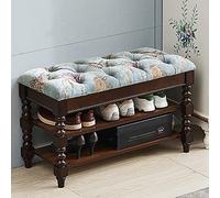 Junpllvic Banco Zapatero Hecho a Mano de Madera Maciza rústica tapizado en Terciopelo con Bordado a Mano, Cambiar Zapatos en la Sala de Estar o el Dormitorio.