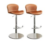 Junpllvic Juego de 2 taburetes de Bar Modernos giratorios de Altura Ajustable, taburetes de mostrador con Base de Acero Inoxidable y cojín Suave for la Cocina de Restaurante,(Orange,Silver)