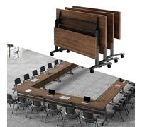 Junpllvic Mesa para Sala de conferencias, Plegable, Estilo Comercial, con Tapa abatible, móvil, para capacitación, seminarios, reuniones, con Ruedas giratorias, para Sala de Juntas