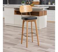 Junpllvic Tabouret de Bar Haut, Chaise de Bar rembourrée en Cuir PU Avec dossier Haut pour la Cuisine, le comptoir, le Bistro, le Pub ou l'îlot Central, supporte jusqu'à 200 kg, Pieds en Bois Marron