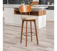 Junpllvic Tabouret de Bar Haut, Chaise de Bar rembourrée en Cuir PU Avec dossier Haut pour la Cuisine, le comptoir, le Bistro, le Pub ou l'îlot Central, supporte jusqu'à 200 kg, Pieds en Bois Marron