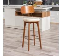 Junpllvic Tabouret de Bar Haut, Chaise de Bar rembourrée en Cuir PU Avec dossier Haut pour la Cuisine, le comptoir, le Bistro, le Pub ou l'îlot Central, supporte jusqu'à 200 kg, Pieds en Bois Marron