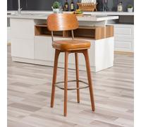 Junpllvic Tabouret de Bar Haut, Chaise de Bar rembourrée en Cuir PU Avec dossier Haut pour la Cuisine, le comptoir, le Bistro, le Pub ou l'îlot Central, supporte jusqu'à 200 kg, Pieds en Bois Marron