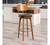 Junpllvic Tabouret de Bar Haut, Chaise de Bar rembourrée en Cuir PU Avec dossier Haut pour la Cuisine, le comptoir, le Bistro, le Pub ou l'îlot Central, supporte jusqu'à 200 kg, Pieds en Bois Marron