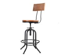 Junpllvic Tabourets de Bar industriels à Hauteur réglable, chaises de comptoir Avec assise et dossier en Bois, Pieds en métal Noir, pour Bar, Bistro, Pub, Salle à Manger (63 à 78 cm).