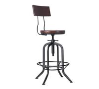 Junpllvic Tabourets de Bar industriels à Hauteur réglable, chaises de comptoir Avec assise et dossier en Bois, Pieds en métal Noir, pour Bar, Bistro, Pub, Salle à Manger (63 à 78 cm).