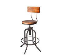 Junpllvic Tabourets de Bar industriels à Hauteur réglable, chaises de comptoir Avec assise et dossier en Bois, Pieds en métal Noir, pour Bar, Bistro, Pub, Salle à Manger (63 à 78 cm).