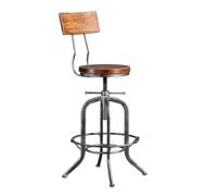 Junpllvic Tabourets de Bar industriels à Hauteur réglable, chaises de comptoir Avec assise et dossier en Bois, Pieds en métal Noir, pour Bar, Bistro, Pub, Salle à Manger (63 à 78 cm).