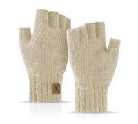 JUNRUI Guantes sin Dedos, Invierno Guantes Tejidos Cálidos Trabajar Correr Ciclismo Conducir para Hombre y Mujer (Blanco)