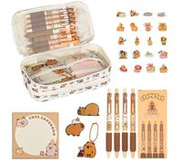 Junrvivy Bonito estuche de lápices Capybara, estuche grande con 9 compartimentos, 22 × 13 × 7 cm, mucho espacio para lápices y accesorios, con colgante, aguja, pegatinas y bloc de notas, estuche para