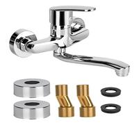 Junrvivy Grifo de cocina montado en la pared, grifo giratorio 360°, grifo de pared para cocina fría y caliente, monomando mezclador monomando para fregadero, brazo giratorio de 24 cm, cromo