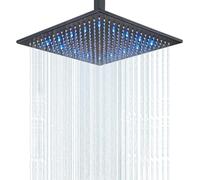 JUNSHENG Alcachofa de ducha de lluvia, alcachofa de ducha de acero inoxidable 304, ducha fija cuadrada negra con LED (30 x 30 cm)