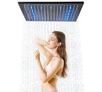JunSheng Alcachofa de ducha LED de 16 pulgadas Alcachofa de ducha de lluvia cuadrada negra mate boquillas de silicona fáciles de limpiar grifo fijo para ducha