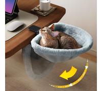 JUNSPOW Cama de Escritorio para gatos, plegable con un solo clic, diseño hundido y cama semicircular para gatos que ahorra espacio, material de piel de conejo sintética suave, adecuada para varios
