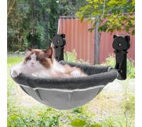 JUNSPOW Percha para Ventana de Gato inalámbrica, Plegable y Estable, Hamaca Transpirable con Ventana para Gatos, para Pasar el Sol, Escalar, soporta hasta 40 Libras (Gris, Piel de Conejo sintética)